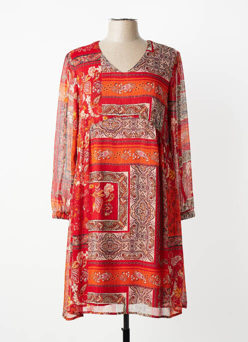 Robe mi-longue imprimé fleurs manches longues orange GRIFFON femme