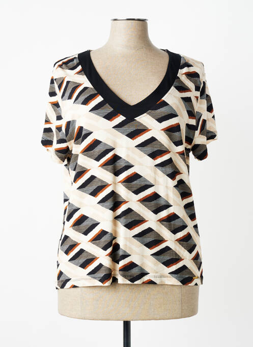 T-shirt col v manches courtes beige PAUL BRIAL femme