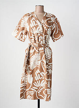 Robe mi-longue manches courtes manches courtes marron GEISHA femme