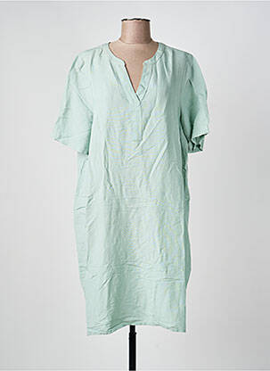 Robe mi-longue tissage crêpe manches courtes vert CECIL femme