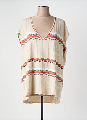 Pull col v sans manche beige CREAM femme