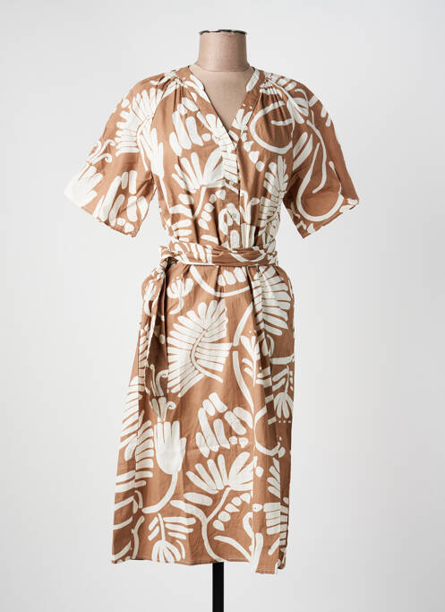 Robe mi-longue manches courtes manches courtes marron GEISHA femme