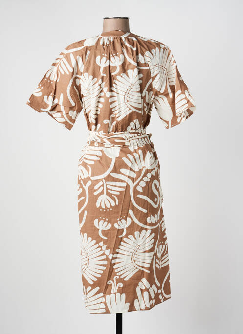 Robe mi-longue manches courtes manches courtes marron GEISHA femme