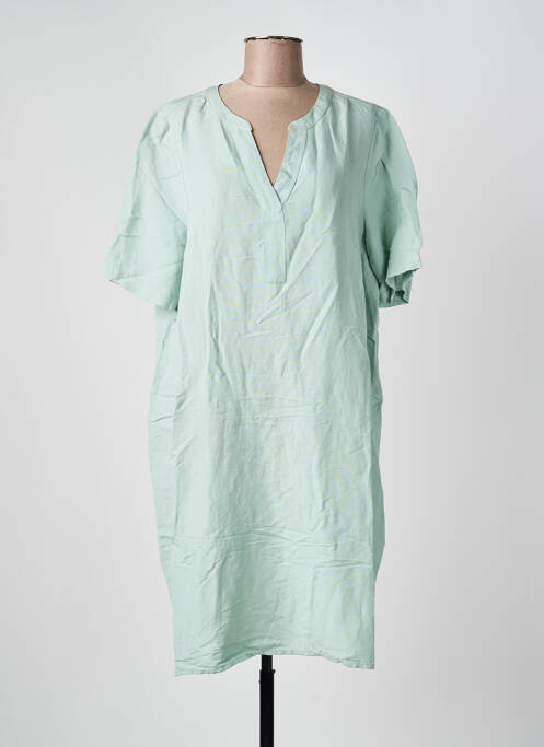 Robe mi-longue tissage crêpe manches courtes vert CECIL femme