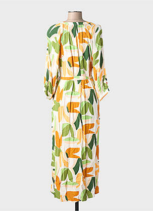 Robe longue imprimé fantaisie manches 3/4 vert AN' GE femme