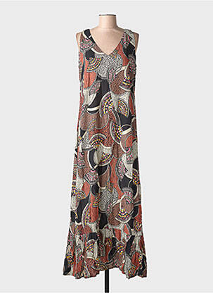 Robe longue imprimé fantaisie sans manche noir LA FEE MARABOUTEE femme