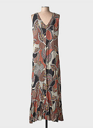 Robe longue imprimé fantaisie sans manche noir LA FEE MARABOUTEE femme