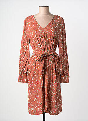Robe mi-longue imprimé fantaisie manches longues orange BENSIMON femme
