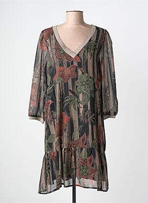 Robe mi-longue imprimé fleurs manches 3/4 noir LA FEE MARABOUTEE femme