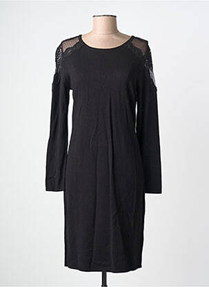 Robe mi-longue manches longues manches longues noir LEO GUY femme