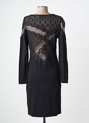 Robe mi-longue manches longues manches longues noir LEO GUY femme