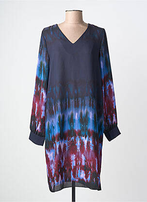 Robe mi-longue imprimé fantaisie manches longues bleu LA FEE MARABOUTEE femme
