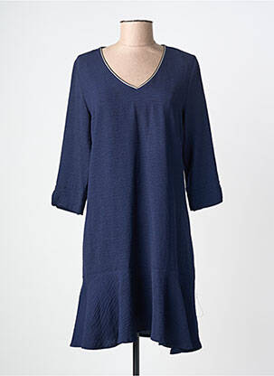 Robe mi-longue manches 3/4 manches 3/4 bleu BY MEG femme