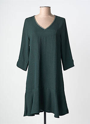 Robe mi-longue manches 3/4 manches 3/4 vert BY MEG femme