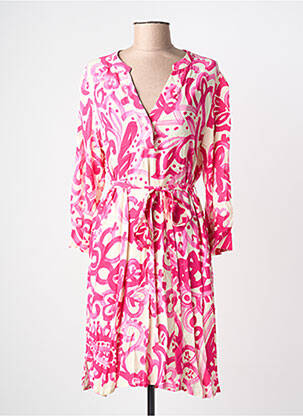 Robe mi-longue imprimé fleurs manches longues rose LA FEE MARABOUTEE femme