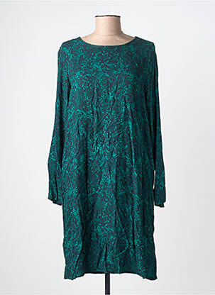 Robe mi-longue imprimé fleurs manches longues vert LA FEE MARABOUTEE femme