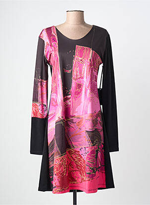 Robe mi-longue imprimé fleurs manches longues rose VOLT DESIGN femme