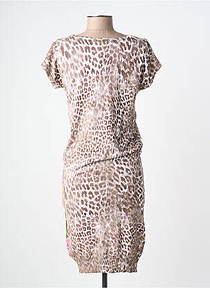 Robe pull stretch manches courtes marron LEO GUY femme