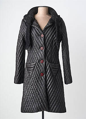 Manteau long coupe cintrée a capuche noir LO! LES FILLES femme