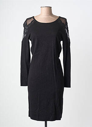 Robe mi-longue manches longues manches longues noir LEO GUY femme