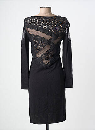 Robe mi-longue manches longues manches longues noir LEO GUY femme