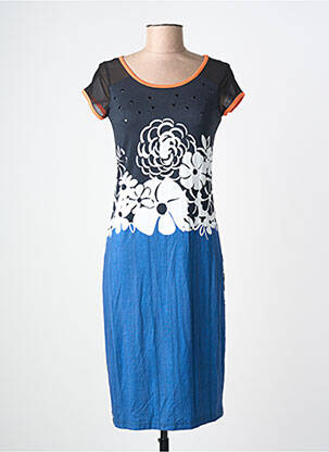 Robe mi-longue imprimé fleurs manches courtes noir FILIPINE LAHOYA femme