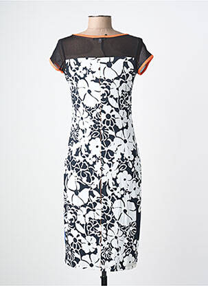 Robe mi-longue imprimé fleurs manches courtes noir FILIPINE LAHOYA femme