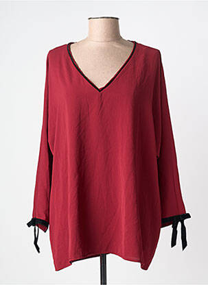 Top tissage crêpe manches longues rouge QUEENIE femme