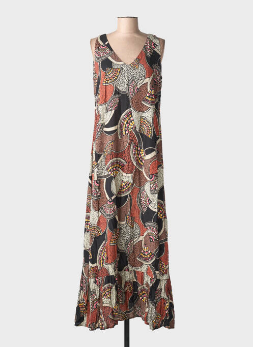 Robe longue imprimé fantaisie sans manche noir LA FEE MARABOUTEE femme