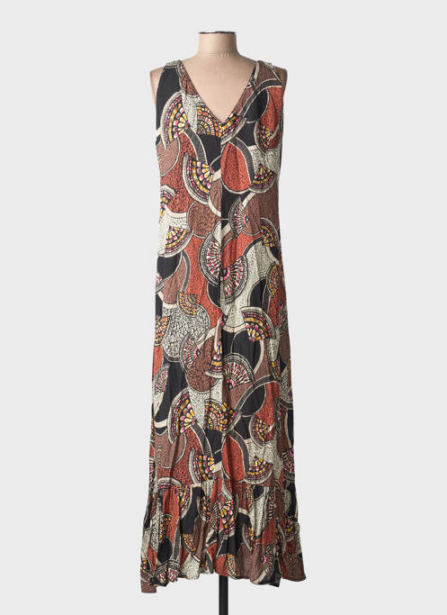 Robe longue imprimé fantaisie sans manche noir LA FEE MARABOUTEE femme