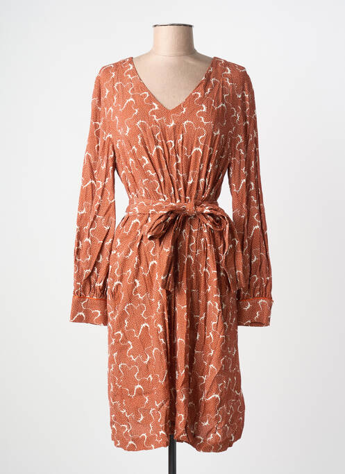 Robe mi-longue imprimé fantaisie manches longues orange BENSIMON femme