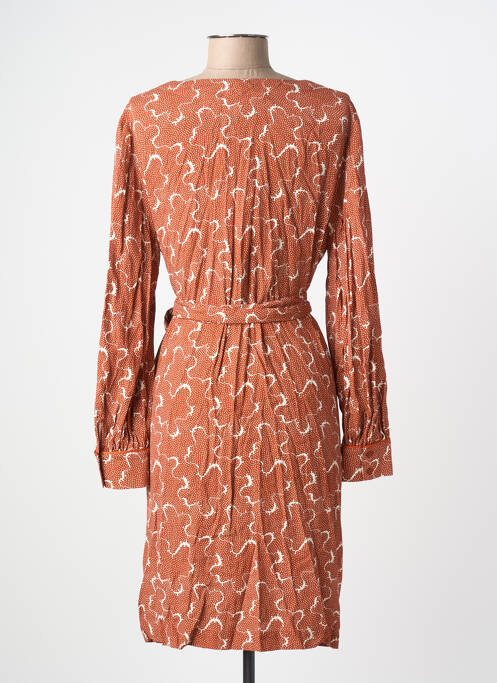Robe mi-longue imprimé fantaisie manches longues orange BENSIMON femme