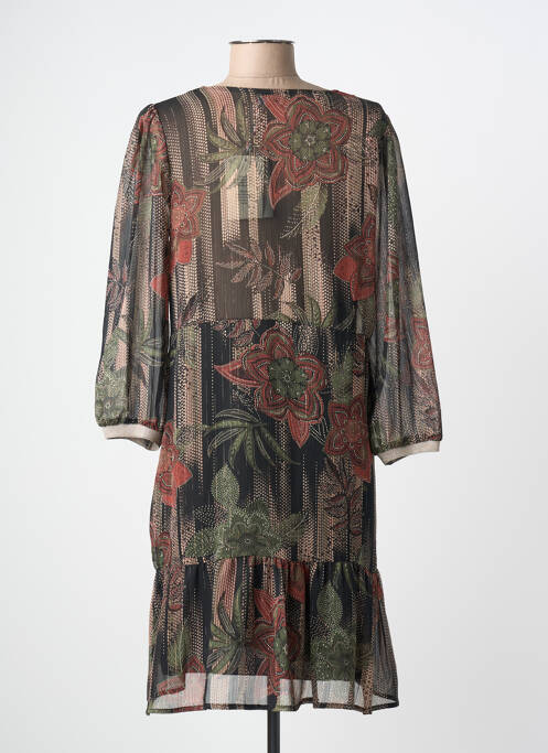 Robe mi-longue imprimé fleurs manches 3/4 noir LA FEE MARABOUTEE femme