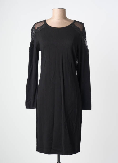 Robe mi-longue manches longues manches longues noir LEO GUY femme
