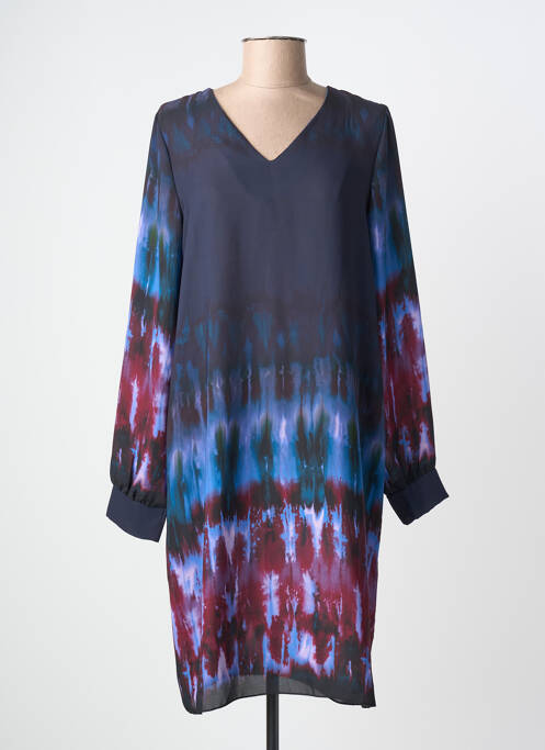 Robe mi-longue imprimé fantaisie manches longues bleu LA FEE MARABOUTEE femme