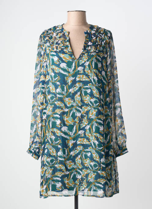 Robe mi-longue imprimé fleurs manches longues vert AN' GE femme
