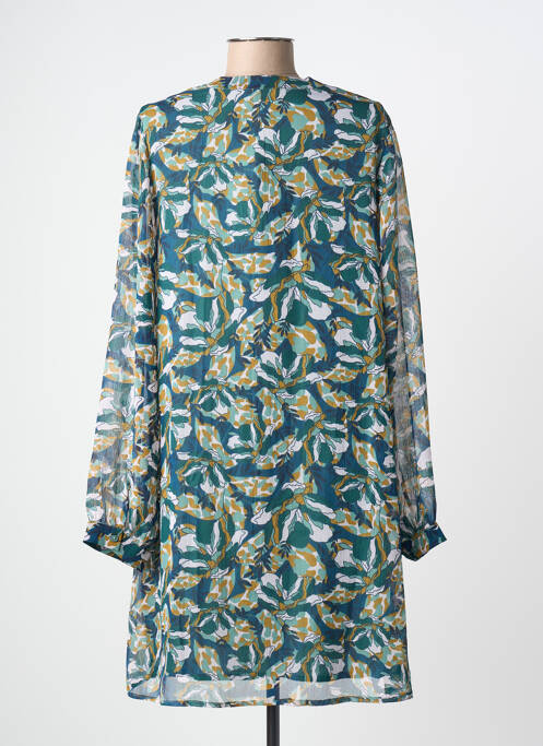 Robe mi-longue imprimé fleurs manches longues vert AN' GE femme