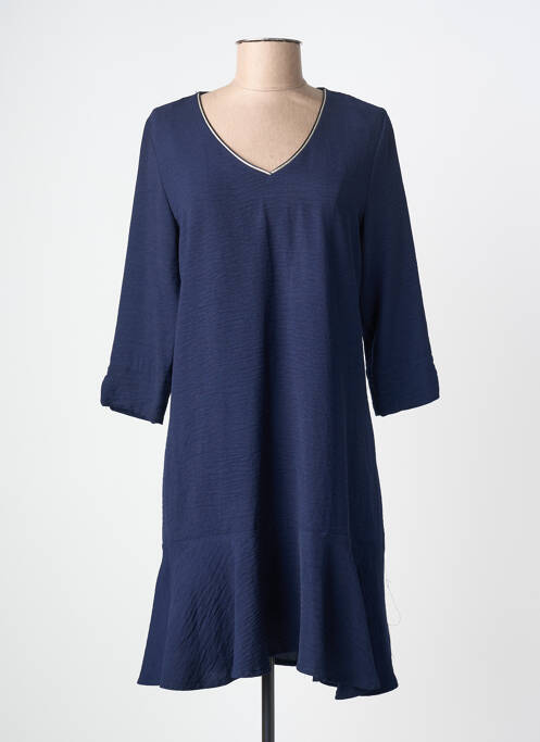 Robe mi-longue coupe évasée manches 3/4 bleu BY MEG femme