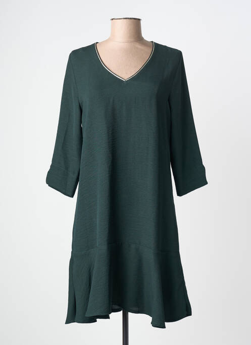 Robe mi-longue coupe évasée manches 3/4 vert BY MEG femme