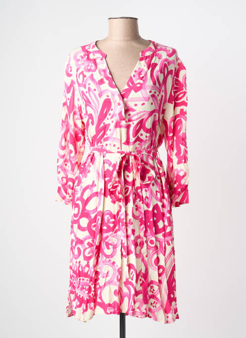 Robe mi-longue imprimé fleurs manches longues rose LA FEE MARABOUTEE femme
