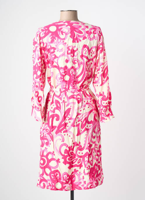 Robe mi-longue imprimé fleurs manches longues rose LA FEE MARABOUTEE femme