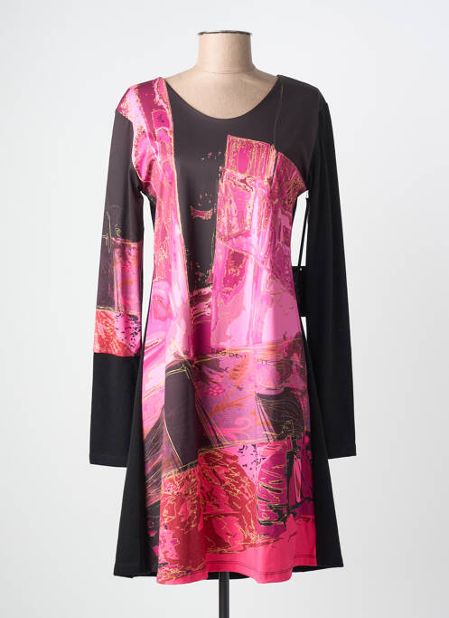 Robe mi-longue imprimé fleurs manches longues rose VOLT DESIGN femme