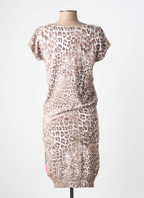 Robe pull stretch manches courtes marron LEO GUY femme