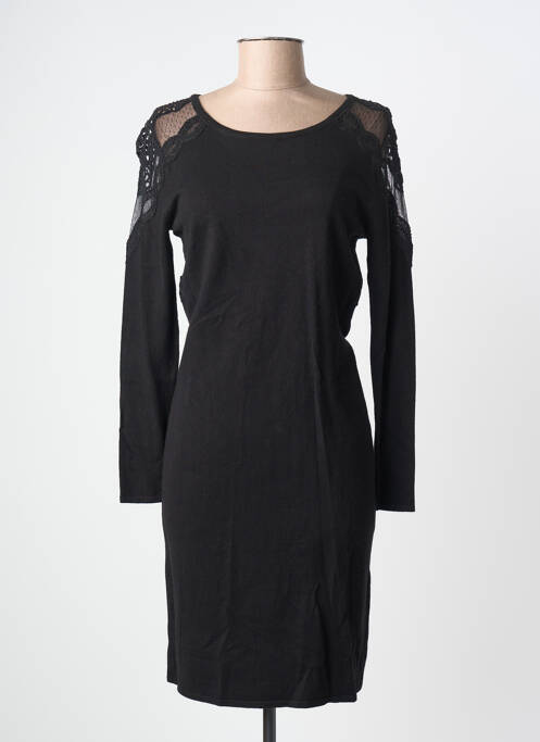 Robe mi-longue manches longues manches longues noir LEO GUY femme