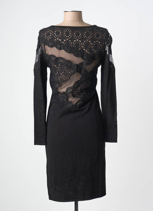 Robe mi-longue manches longues manches longues noir LEO GUY femme