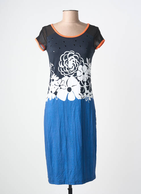 Robe mi-longue imprimé fleurs manches courtes noir FILIPINE LAHOYA femme