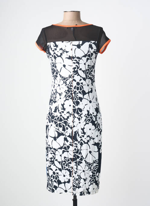 Robe mi-longue imprimé fleurs manches courtes noir FILIPINE LAHOYA femme