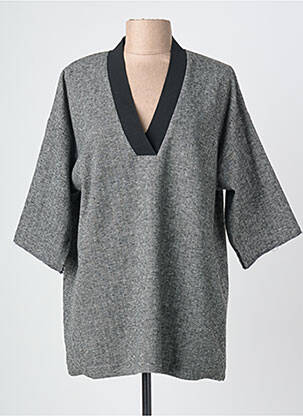 Pull tissage chiné manches courtes gris QUEENIE femme