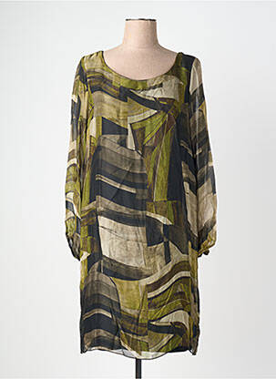 Robe mi-longue coupe fluide manches longues vert LA FEE M2 femme