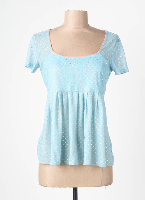 Top col carré manches courtes bleu LOLESFILLES femme